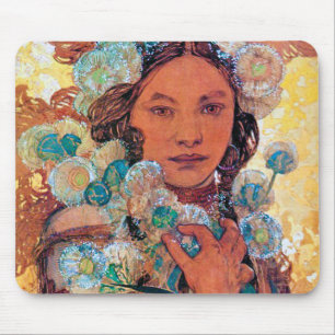 Native American Woman, Mucha Mouse Pad