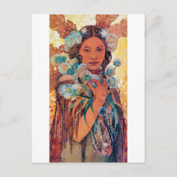 Native American Woman, Mucha Postcard