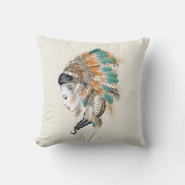 Native American Woman Throw Pillow (Front)