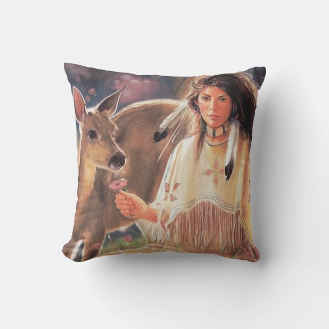 Native American Woman Throw Pillow (Front)