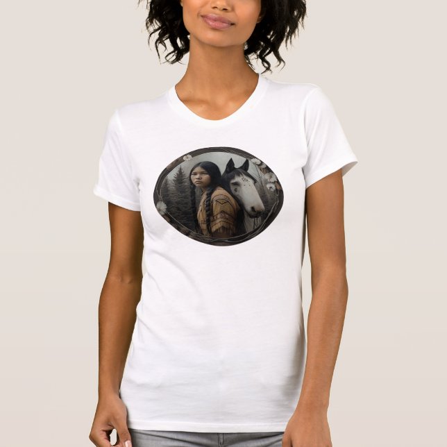 Native American Woman With Horse T-Shirt (Front)