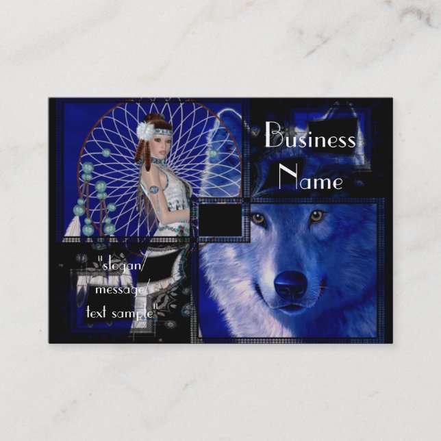 Native American Woman & Wolf Business Cards (Front)
