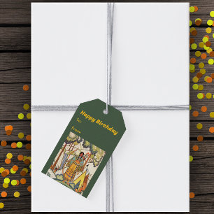 Native American Woman Woods Waterfall Embroidery Gift Tags