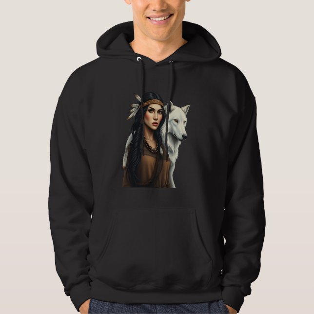 Native American Women Wolf Lovers Indigenous Ameri Hoodie (Front)