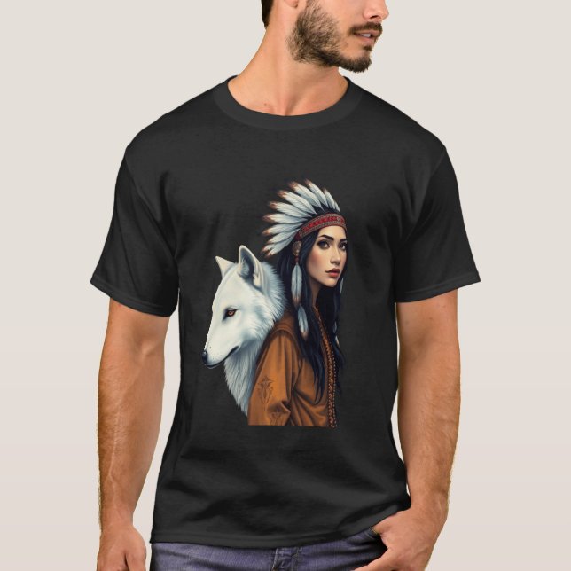 Native American Women Wolf Lovers Indigenous Ameri T-Shirt (Front)
