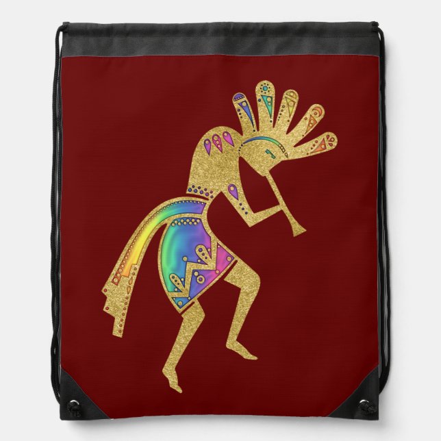 Native Americans Culture - Dancing Kokopelli 5 Drawstring Bag (Front)