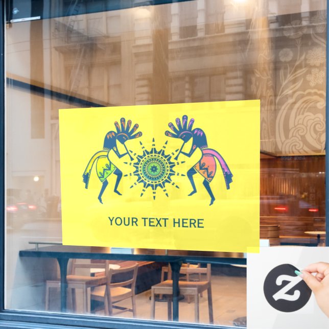 Native Americans Culture - Sun Dancing Kokopelli 5 Window Cling (Cafe Window)