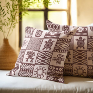 Native Americans Ethnic Symbols Brown Pattern Throw Pillow