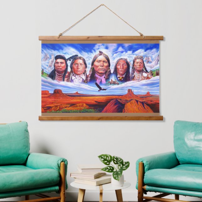 Native Americans Famous Indian Chiefs Art Painting Hanging Tapestry (Living Room)