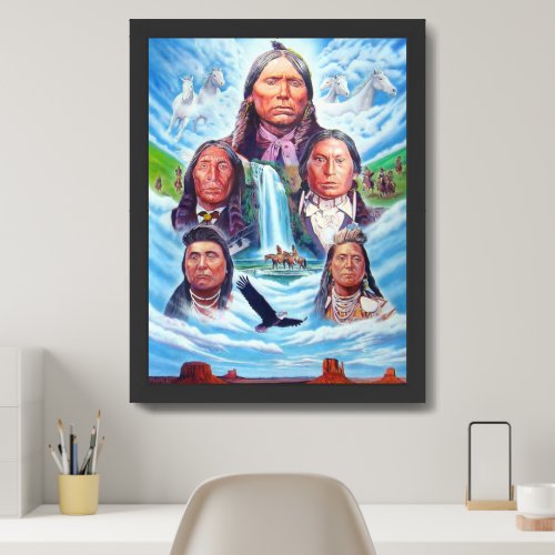 Native Americans Famous Indian Chiefs Painting Framed Art