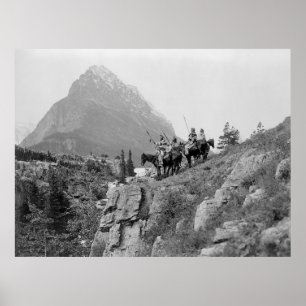 Native Americans: Horseback Cliff Mountainscape Poster
