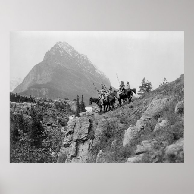 Native Americans: Horseback Cliff Mountainscape   Poster (Front)