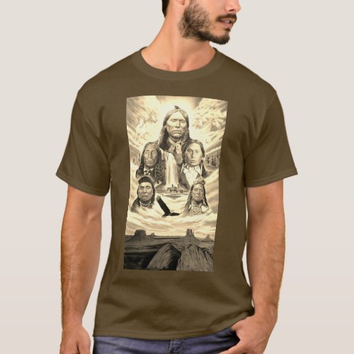 Native Americans Indian Chiefs Painting Mens Brown T_Shirt