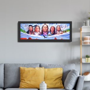 Native Americans Indian Chiefs Painting Metal Framed Art