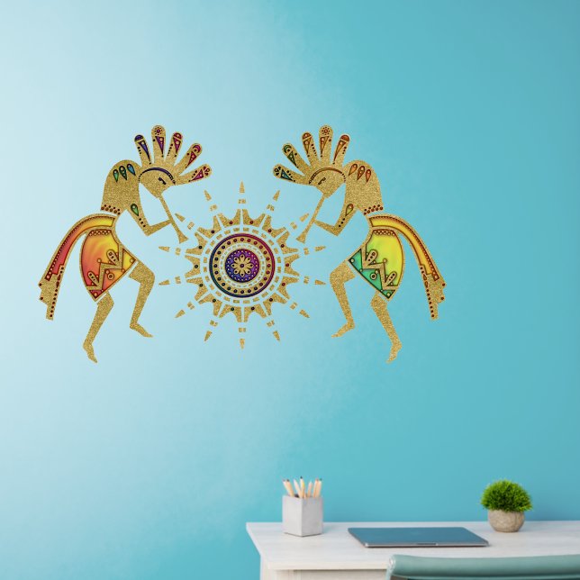 Native Americans Kokopelli Duo - Sun Dancing 3 Wall Decal (Home Office)