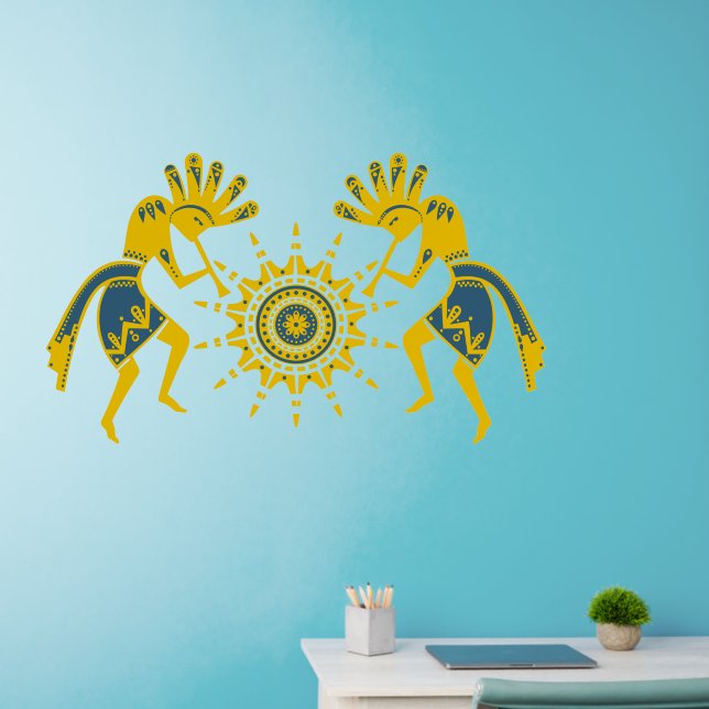 Native Americans Kokopelli Duo - Sun Dancing 6 Wall Decal (Home Office)