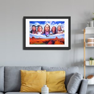 Native Americans Painting Black Wood Inset White Framed Art