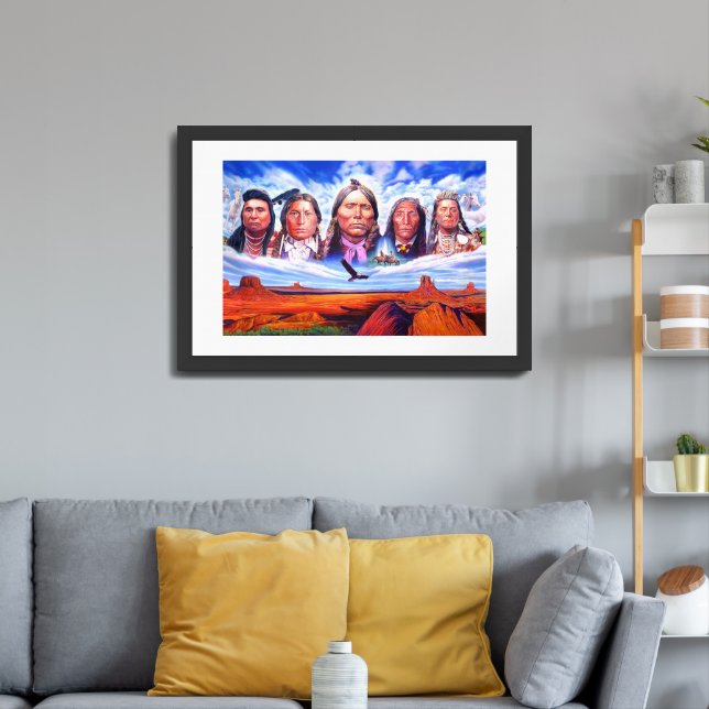 Native Americans Painting Black Wood Inset White Framed Art (Living Room 3)