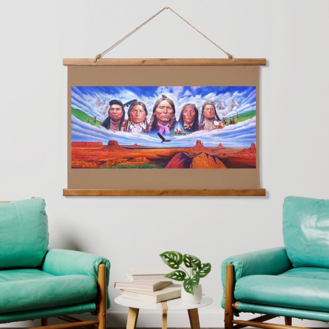 Native Americans Painting Custom Add Your Text Hanging Tapestry (Living Room)