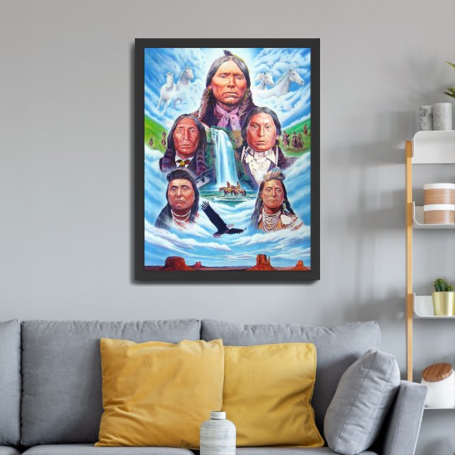 Native Americans Painting Famous Indian Chiefs Framed Art (Living Room 3)