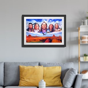 Native Americans Painting White Border Black Wood Framed Art