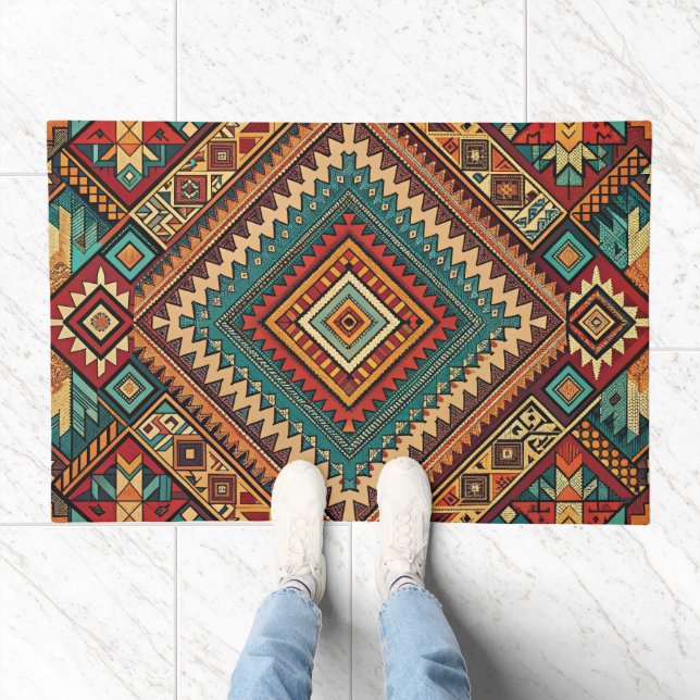 Native Ancient Cultural Abstract Geometric Pattern Doormat (Indoor)
