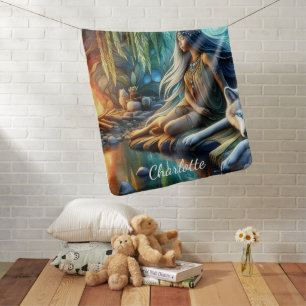 Native and wolf by water Tranquil scene Baby Blanket