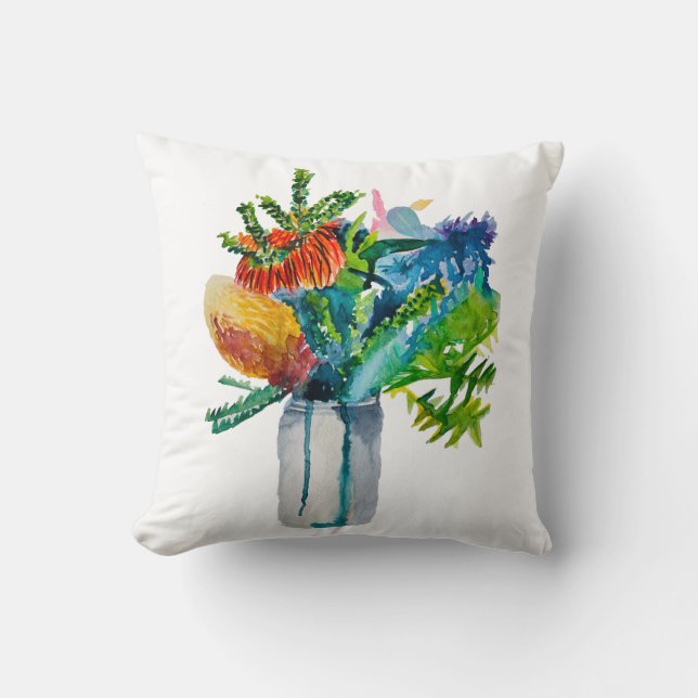 Native Australian Flowers watercolour Throw Pillow (Front)