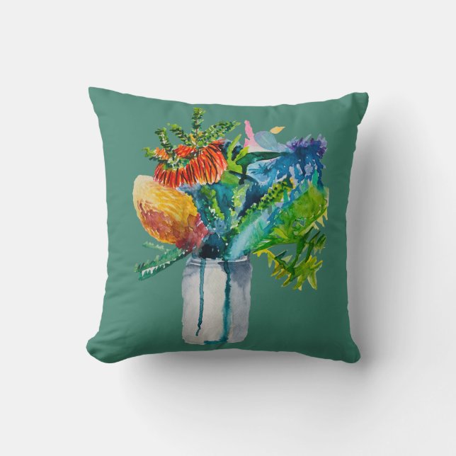 Native Australian Flowers watercolour Throw Pillow (Front)