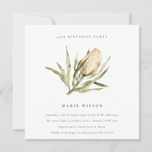 Native Banksia Watercolor Floral Any Age Birthday Invitation