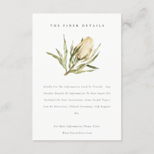 Native Banksia Watercolor Floral Wedding Details Enclosure Card