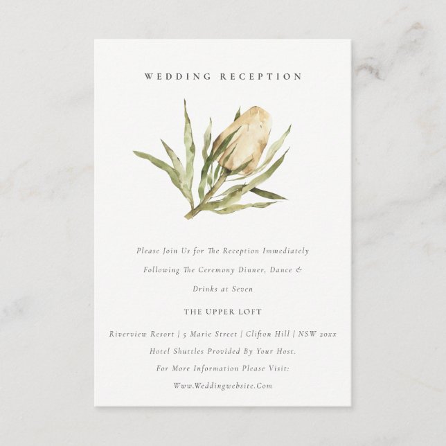 Native Banksia Watercolor Floral Wedding Reception Enclosure Card (Front)