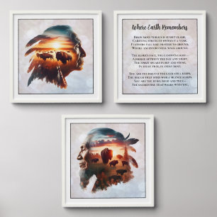 Native Bison Spirit Wall Art with Spiritual Poem Peel And Stick Photo Tile