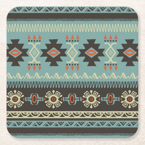 Native Blanket Pattern Square Paper Coaster