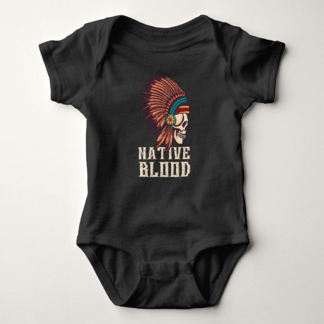 NATIVE BLOOD Indian Chieftain Skull Native Baby Bodysuit (Front)