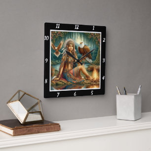 Native Breezes: Eagle's Glide Mountain's Peak Square Wall Clock