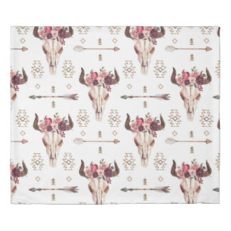 Native bull skul and arrows tribal seamless patter duvet cover