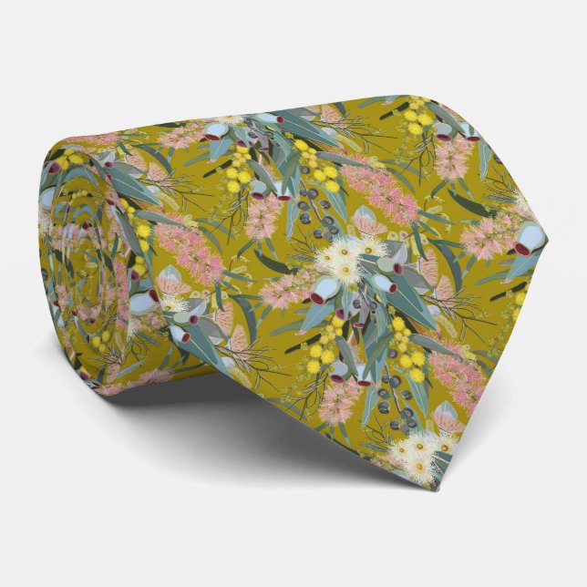 Native Bush Blooms Mustard Yellow Neck Tie (Rolled)