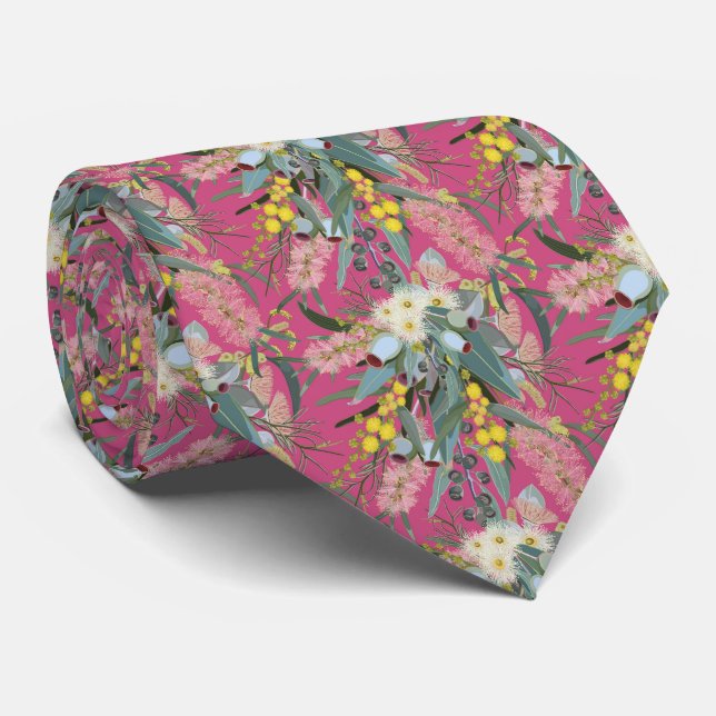 Native Bush Blooms Pink Neck Tie (Rolled)