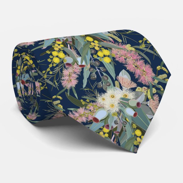 Native Bush Blooms Royal Blue Neck Tie (Rolled)
