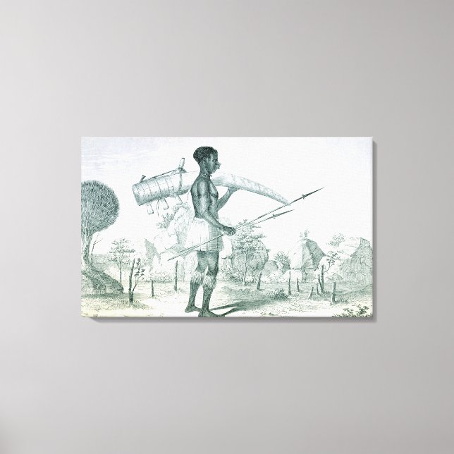 Native carrying a decorated ivory elephant tusk, f canvas print (Front)