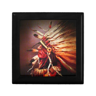 Native Chief wooden Jewelry Keepsake Box