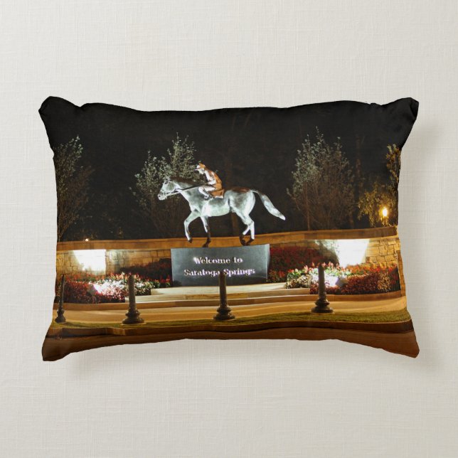 Native Dancer Horse Statue Saratoga Accent Pillow (Front)