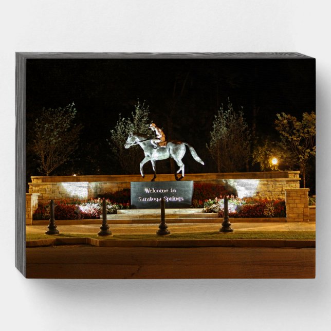 Native Dancer Horse Statue Saratoga Wood Box Sign (Front Horizontal)