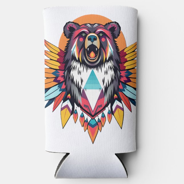 Native Decorated Bear  Seltzer Can Cooler (Front)