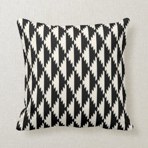 Native Diamond Tribal Pattern Black and Cream Throw Pillow