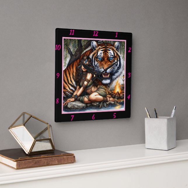 Native Dreams: Tiger's Stripes Willow's Shade Square Wall Clock (Office)