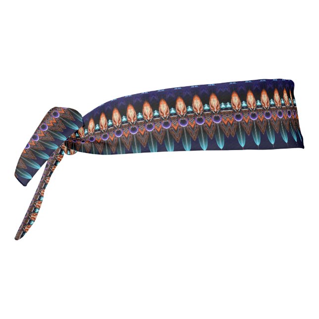 Native Drum Purple Indigo and Blue Feathers Tie Headband (Rotate 270)
