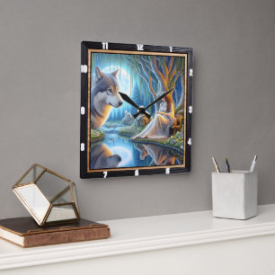 Native Echoes: Mountain Peaks Evening Star Square Wall Clock