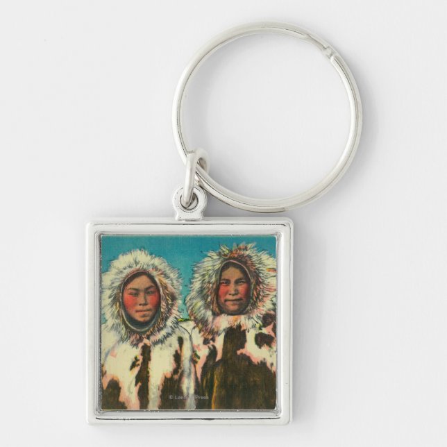 Native Eskimo Girls in AlaskaState Keychain (Front)